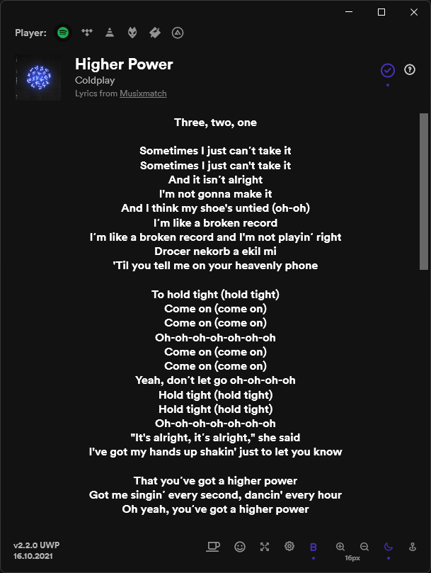 lyrics on spotify pc